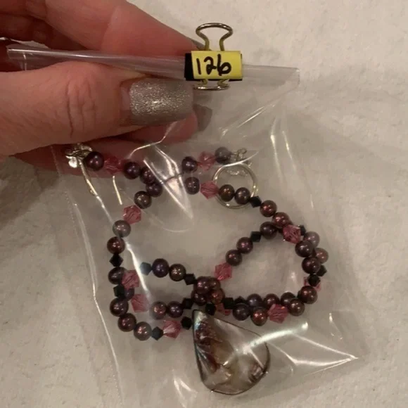 Sterling silver toggle clasp mother of Pearl shell pendant pearl necklace - Picture 11 of 12